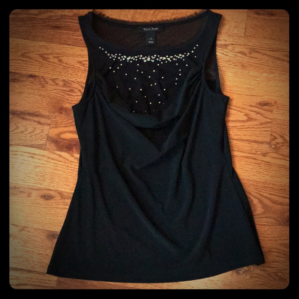 White House Black Market Black Bejeweled Top S